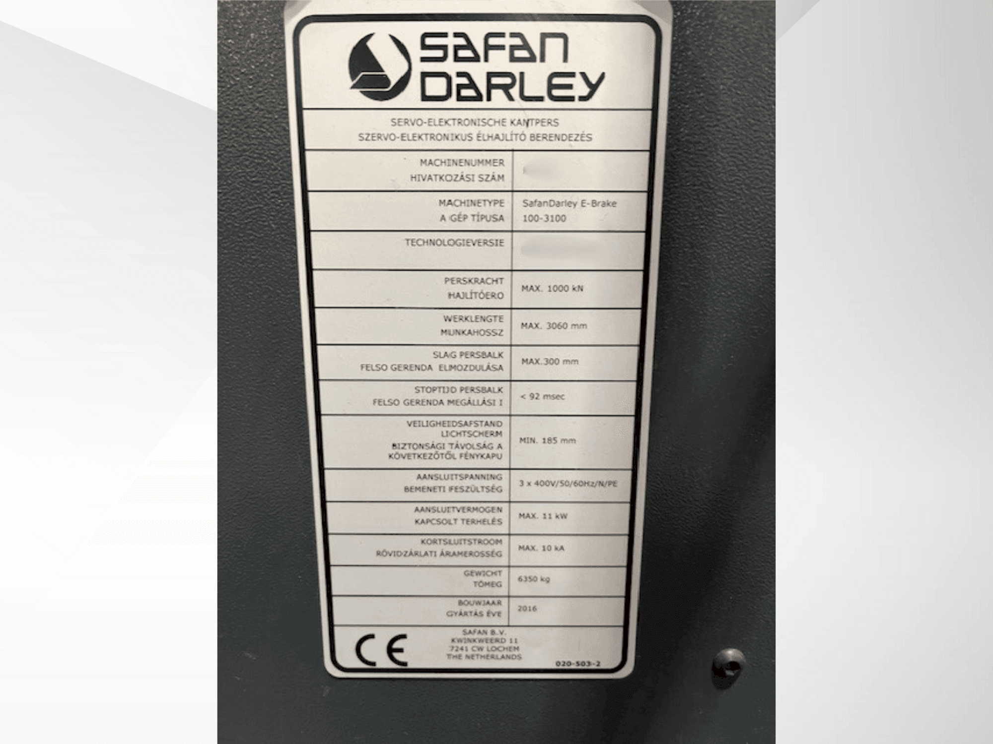 Masina Safan E Brake 100 3100   eestvaade