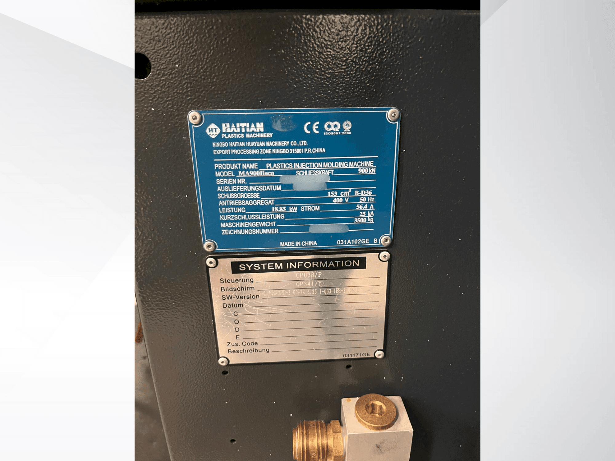 Masina HAITIAN MA900 II eco nimeplaat